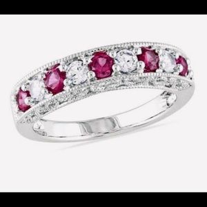 Lab-Created Sapphire 10K White Gold, Size 8.0.